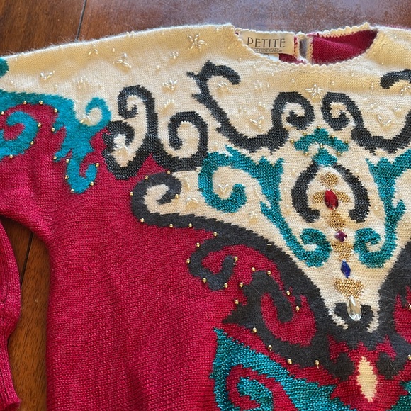Vintage Petite Sophisticate Bejeweled Sweater size large - Picture 2 of 11